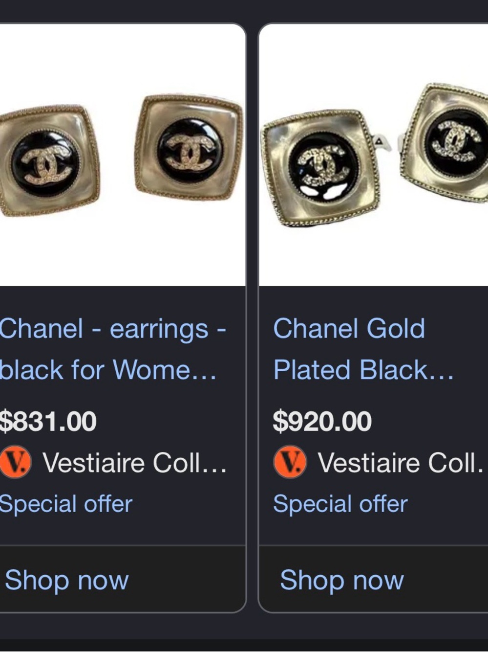 Chanel Black & Gold CC Logo Square Clip-On Earrings - Picture 5 of 5